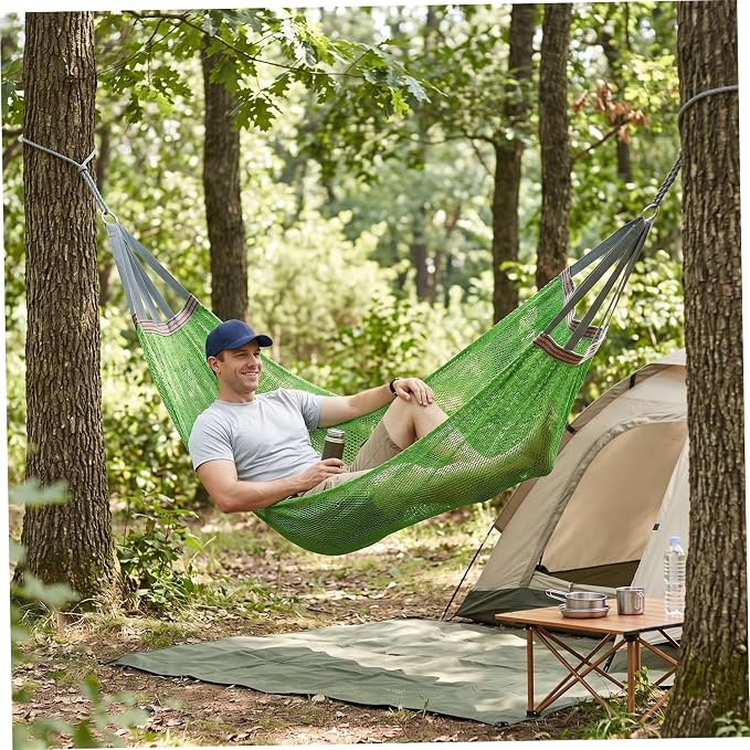 Camping Hammock Lightweight Portable, Anti-roll Breathable Mesh Outdoor Hammock with Tree Straps & Carry Bag, Green (102.36x51.18in)