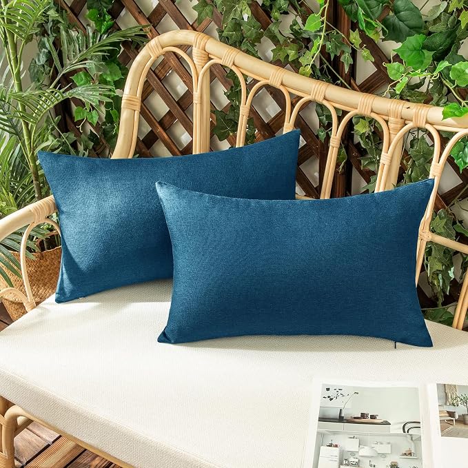 Outdoor Lumbar Waterproof Throw Pillow Covers Navy Blue 12x20 Set of 2