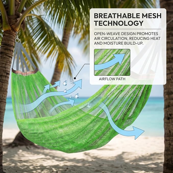 Camping Hammock Lightweight Portable, Anti-roll Breathable Mesh Outdoor Hammock with Tree Straps & Carry Bag, Green (102.36x51.18in)