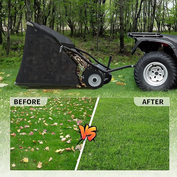 44 Inch Tow Behind Lawn Sweeper - Heavy Duty Adjustable Height Pull Behind Lawn Sweeper, 25 cu. ft Large Capacity Leaf & Grass Collector Hopper for Yard, Lawns, Farm （US Fast Arrival）