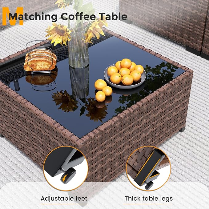 UDPATIO Furniture Set with Fire Pit Table, 8 Piece Sectional Sofas, All-Weather Wicker Conversation for Garden, Backyard, Dark Grey