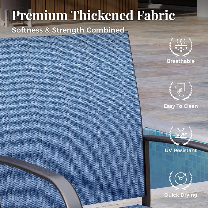 MIXPATIO 9 Pieces Patio Table and Chairs Set, Patio Dining Set for 8, 8 Textilene Chairs and 83” Rectangular Patio Dining Table with Umbrella Hole, for Deck Backyard Lawn Poolside, Blue