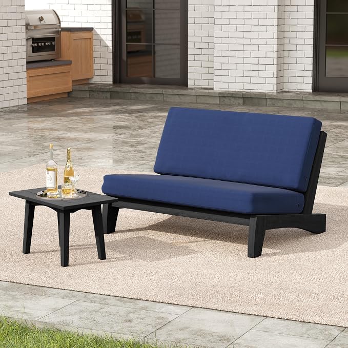 2 Pieces Patio Furniture Sets, All-Weather Outdoor Wood Bistro Set Patio Conversation Side Table Chiars and Patio Loveseat for Balcony, Backyard