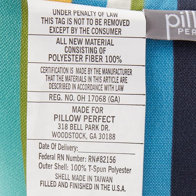Pillow Perfect Stripe Indoor/Outdoor Chair Seat Cushion with Ties, Tufted, Weather, and Fade Resistant, 18.5" x 19", Blue/Green Topanga, 2 Count