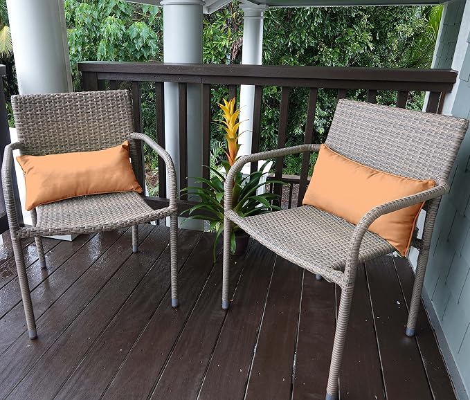 Indoor/Outdoor Polyester Fabric Lumbar Pillow Cover, All-Weather Waterproof Rectangular Cushion Case for Patio Furniture, 12 x 20 Set of 2 -Light Peach