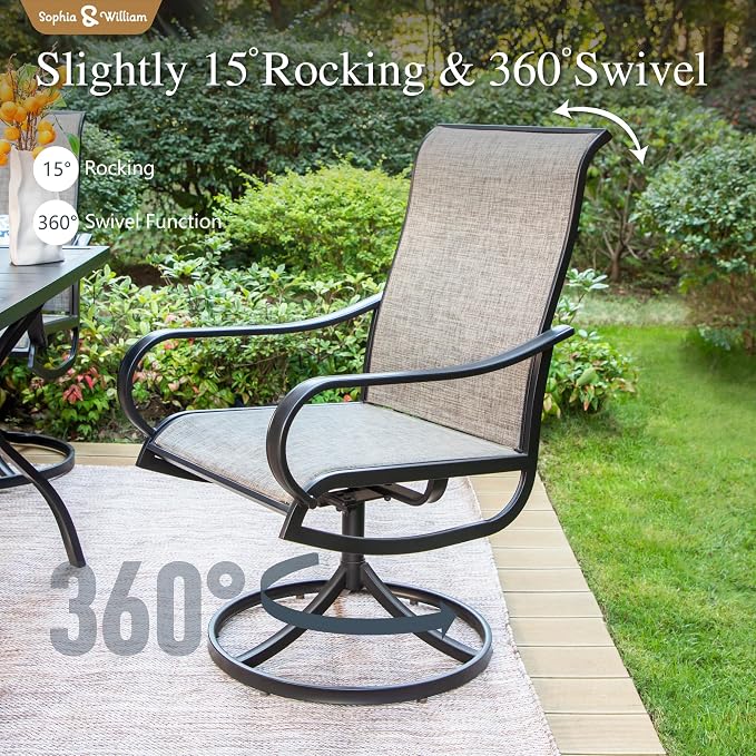 Sophia & William Outdoor Dining Set Patio Dining Set for 6 Outdoor Table and Chairs 7 Pieces Outdoor Patio Set with Swivel Patio Chairs 64" Metal Table for Garden Pool All Weather Brown