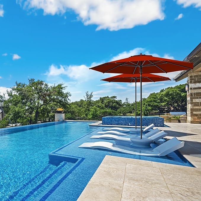 Midtown Umbrellas Push & Pop 8 Ft Patio Umbrellas with Push & Pop Mechanism, 8 Fiberglass Ribs & Sunbrella Fabric – Outdoor Umbrella for Deck, Pool, Cafés and Hotels – Red Canopy, Silver Pole