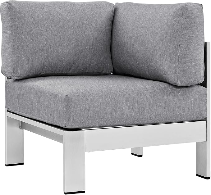 Modway Shore 6-Piece Aluminum Outdoor Patio Sectional Sofa Set in Silver Gray