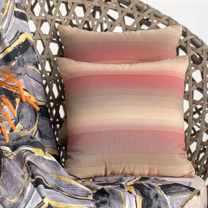 JMGBird Outdoor Pillows Set of 2 with Inserts - 18x18 Weather-Resistant Throw Pillows for Patio Furniture, Dark Red Striped Decorative Cushions
