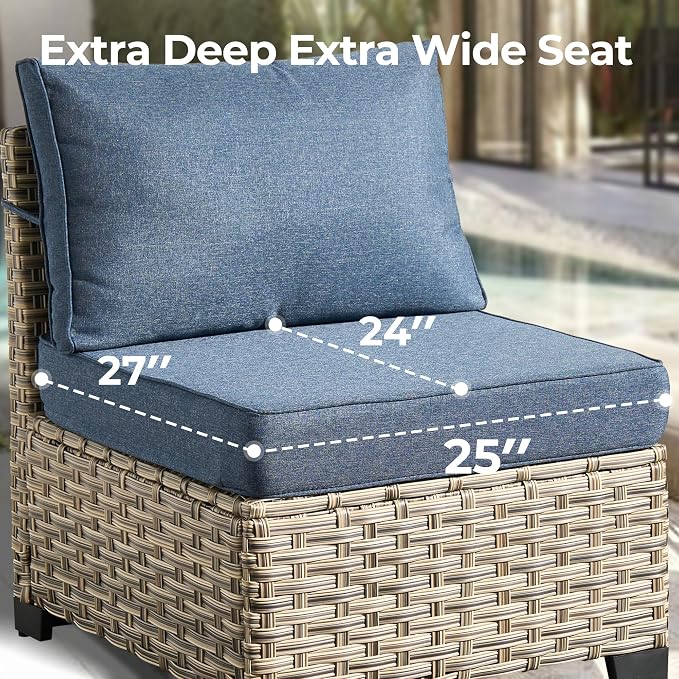 HOOOWOOO Outdoor Sectional Patio Furniture Set,6 Pieces Wicker Conversation Sets L Shaped Couch,Extra Deep Out Door Sofa Outside Furniture,Denim Blue