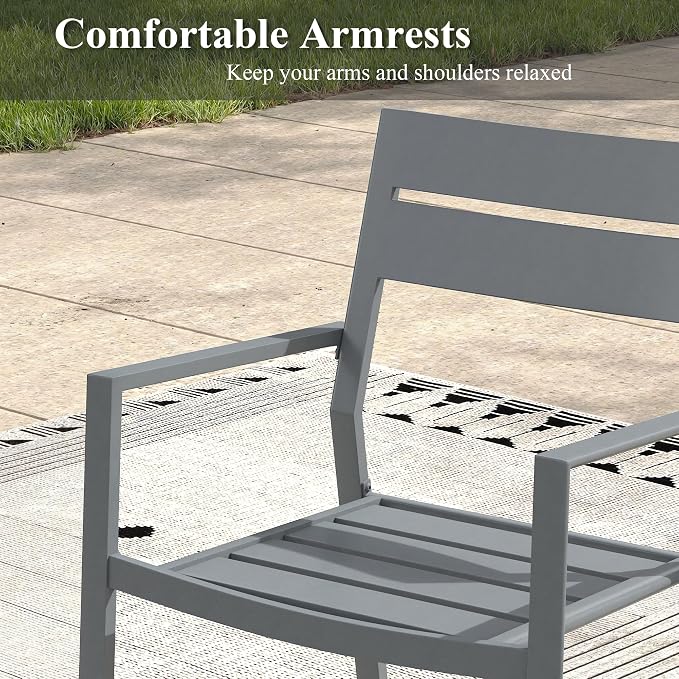 Patio Dining Set for 8, Round 53.1" Patio Dining Table and Stackable Outdoor Dining Chairs Outdoor Furniture for Backyard Porch Deck, Spliced Dark Grey Table and Grey Chairs