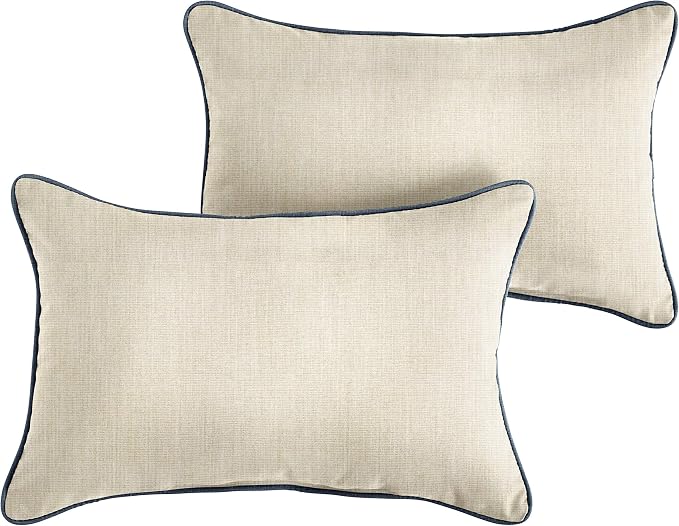 Sorra Home Indoor/Outdoor Sunbrella Lumbar Pillow Set, Pumice