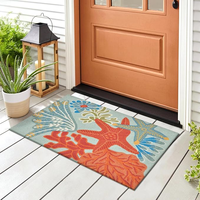 Liora Manne Ravella Indoor/Outdoor Durable Hand-Tufted UV Stabilized Rug- Ocean Scene Aqua 2' x 3'