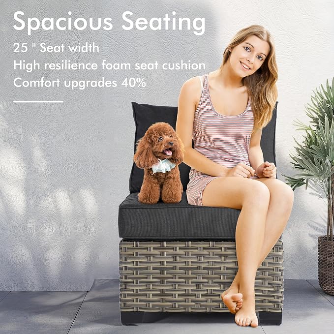 9 Pcs Outdoor Sectional Patio Furniture Set with Ottomans - All Weather Wicker Modular Outside Sectional Couch,Patio Seating Outdoor Conversation Sets for Deck Yard Garden,Black