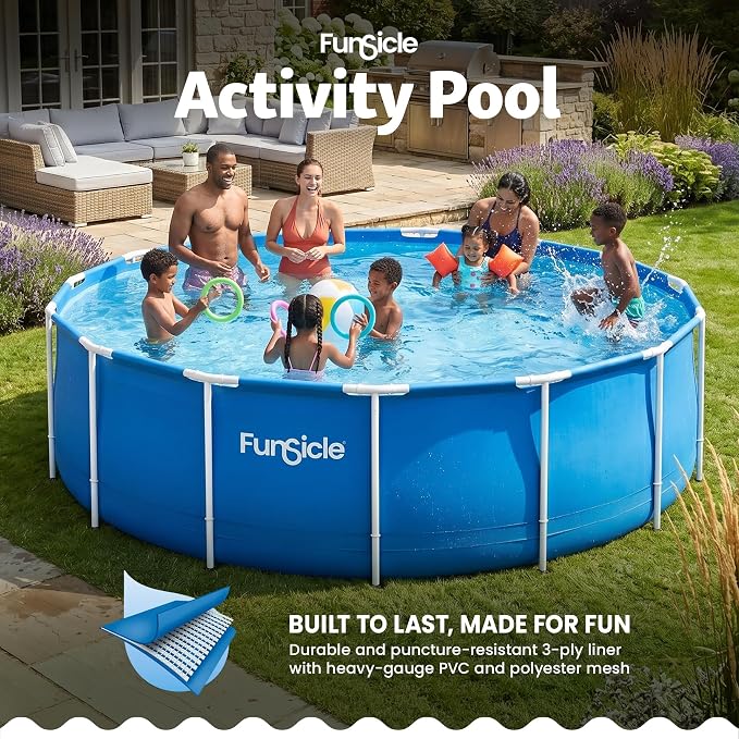 Funsicle Activity 15' x 48" Round Outdoor Above Ground Swimming Pool, Includes Repair Patch