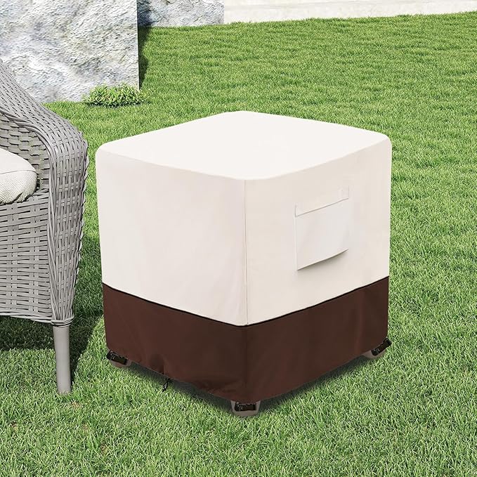 Bitubi Waterproof Patio Ottoman Cover, Heavy Duty Square Outdoor Side Table Furniture Covers Size 32L x 32W x 18H inch (Brown)