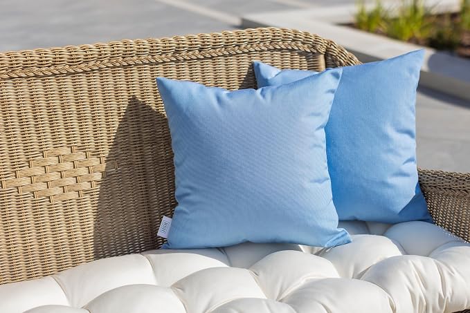 RSH DECOR: Sunbrella Square Throw Pillows Set of 4 | 20" x 20" | Water and Fade-Resistant Performance Fabric | Outdoor Pillow Covers with Down-Alternative Inserts | Canvas Air Blue-Made in USA