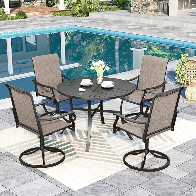 Sophia & William Patio Dining Set for 4, Round Patio Table and Swivel Chairs Set, All-Weather Outdoor Dining Set for Lawn, Yark, and Courtyard