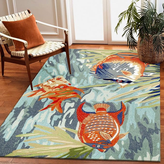 Liora Manne Ravella Indoor/Outdoor Durable Hand-Tufted UV Stabilized Rug- Tropical Fish Ocean 5' x 7'6"