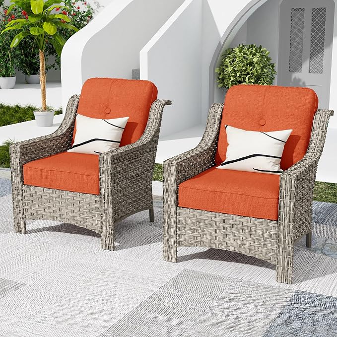 HOOOWOOO 2 Piece Patio Chairs Set,Outdoor Wicker Chairs,All Weather Resistant High Back Rattan Deck Chairs Matching Furniture(Red)