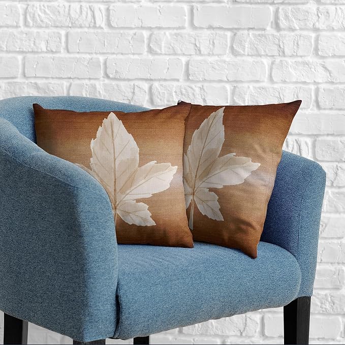 2 Pack Thanksgiving Autumn Pillow Covers 20x20 Maple Leaves Pillow Covers Fall Throw Pillow Case for Couch Living Room Home Decor Brown Cotton Linen Farmhouse Throw Pillow Covers
