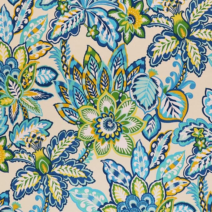RSH DECOR Indoor Outdoor Blue Prints - Set of 2 Tufted Chair Cushions with Ties, Weather Resistant - Choose Color & Size (Copeland Caribe Blue Teal Yellow Floral, 16"x16")