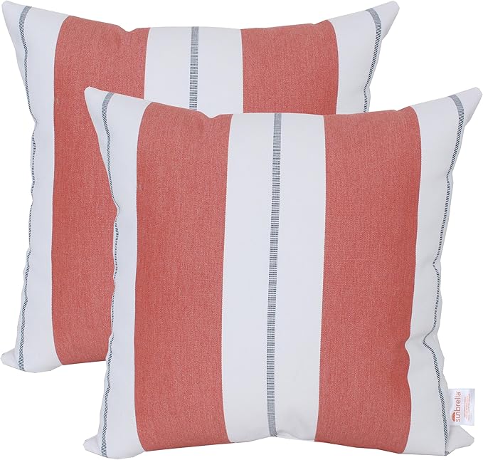 Outdoor/Indoor Sunbrella Throw Pillow Cover Only Square Set of 2 Pieces 20 inch x 20 inch Relate Persimmon Stripe - Insert Not Included