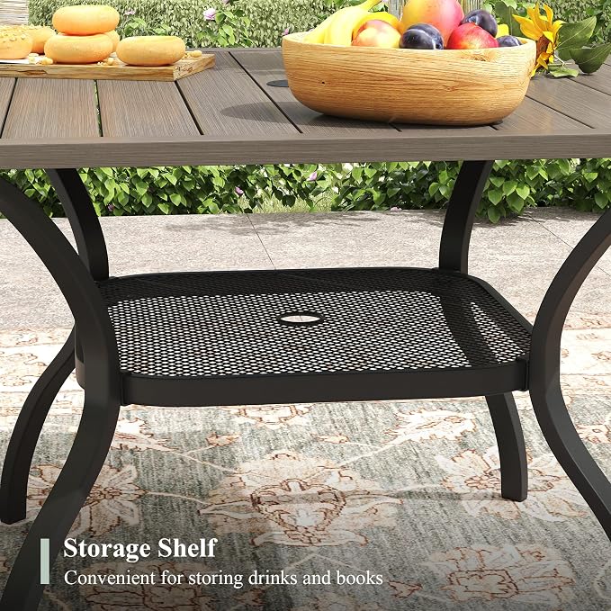 Outdoor Dining Set for 4, 37.8" Outdoor Dining Table with Umbrella Hole and Padded Textilene Patio Swivel Chairs, 5 Pieces Patio Table and Chairs Set for Garden Backyard, Grey
