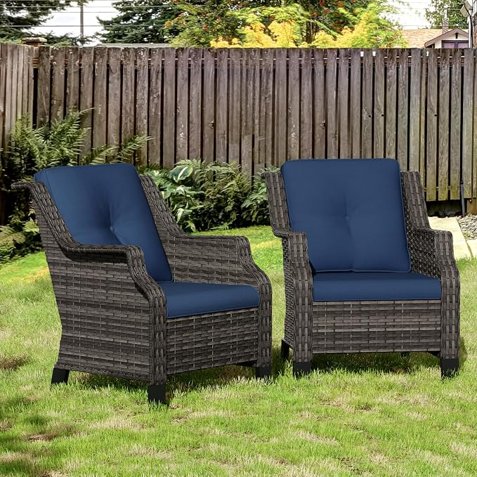 Patio Wicker Chairs Set of 2, Outdoor PE Conversation Bistro Chair Set with Cushions for Garden, Backyard, Balcony and Deck