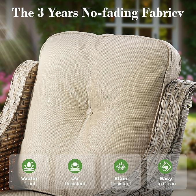 ovios 4 Piece Outdoor Patio Furniture with 3 Seat Sofa,Rattan Wicker Coversation Set with High Back,Sectional Single Sofa with Ottoman for Outside Porch Balcony Backyard Pool, Beige