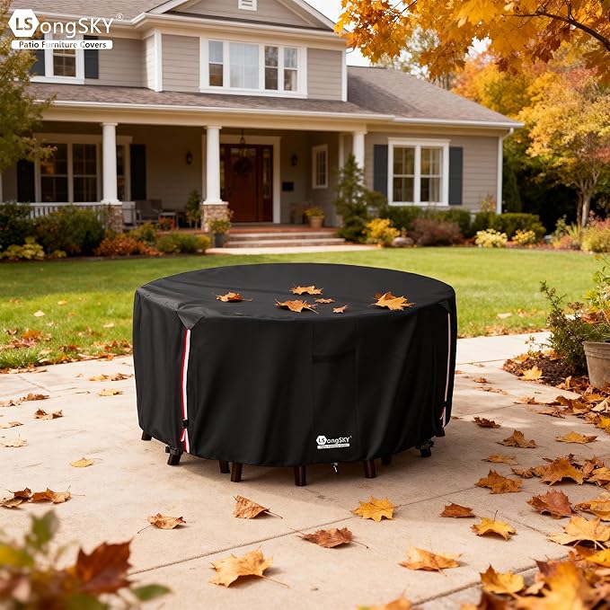 48 inch Round Patio Table Cover,600D Heavy Duty Outdoor Furniture Covers Waterproof,Round Patio Table for Patio Furniture Covers,48" Dia x 28" H Black