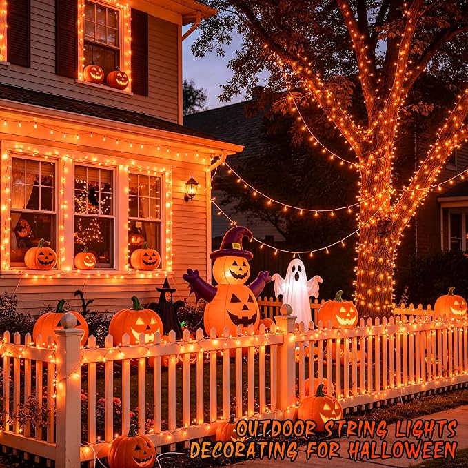 JMEXSUSS 1000 LED Orange Halloween String Lights Outdoor Indoor Plug in | 272 Ft Fall & Thanksgiving Day Lights Clear Wire, 8 Modes with Remote, Orange lights for Halloween Decor, Tree Patio Yards