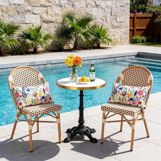 Outdoor Pillows Covers 12X20 Inch Pack of 2, Spring Floral Waterproof Throw Pillow Covers, White Printed Flower Decorative Square Pillowcases for Summer Patio Furniture Garden Balcony Porch