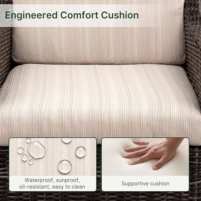 Wicker Patio Conversation Set, Outdoor Patio Chair Set with Deep Seating, Wide Armrests & Thick Cushions, All-Weather Outdoor Furniture Set for Patio, Porch, Deck & Backyard