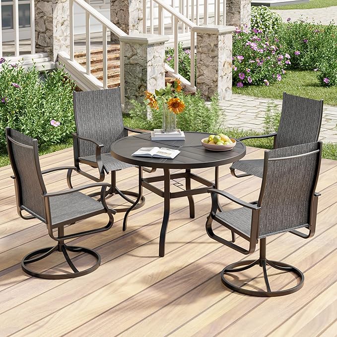 UDPATIO 5 Piece Outdoor Patio Table and Chairs Set with 39" Round Table & 4 Patio Swivel Chairs with All Weather Textilene High Back & Metal Frame, Patio Table with Chairs, Outdoor Patio Dining Set