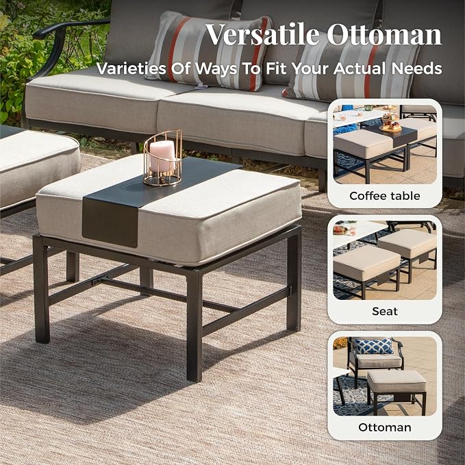 MIXPATIO Patio Furniture Set 6 pcs, Outdoor Patio Furniture, 3-Seat Sofa, 2 Rocking Chairs, 2 Ottomans, Coffee Table and 5.75" Extra Thick Cushion, Patio Conversation Set for Backyard Deck,Beige