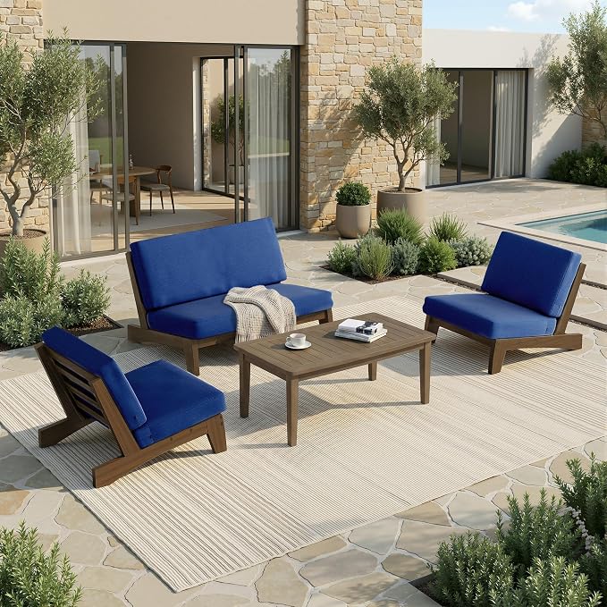 Pia Ricoo 4 Piece Patio Furniture Sets, Outdoor Furniture with 2 Chairs & Coffee Table, Patio Conversation Set for Backyard, Deck, Lawn, Navy