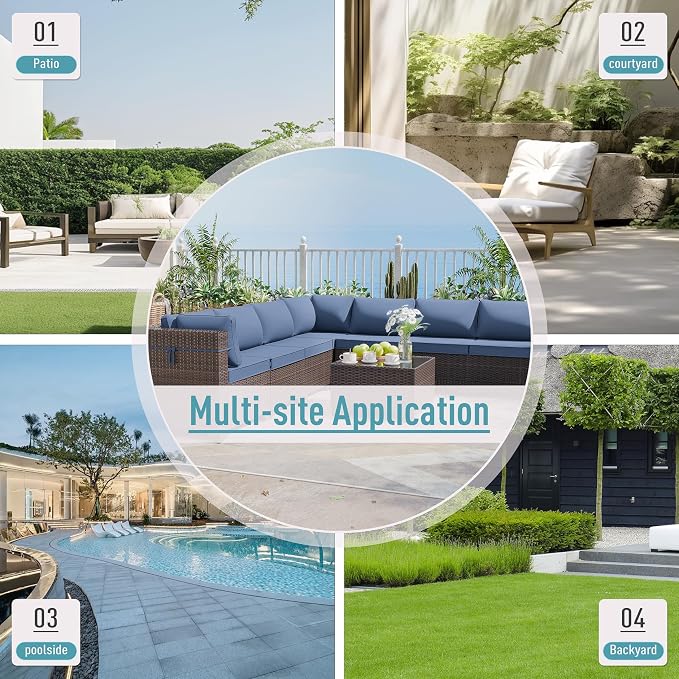 ALAULM 9 Pieces Patio Furniture Set Wicker Patio Conversation Set, Outdoor Sectional Furniture w/Coffee Table & Washable Seat Cushions-Dark Blue