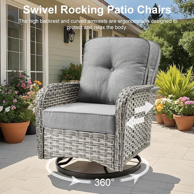 Outdoor Patio Furniture Sets,9 PCS Patio Conversation Set Outside Rattan Sectional Sofa with 42 in Square Fire Pit Table Wicker Rocking Chair Coffee Table Fit Backyard Garden Poolside Balcony