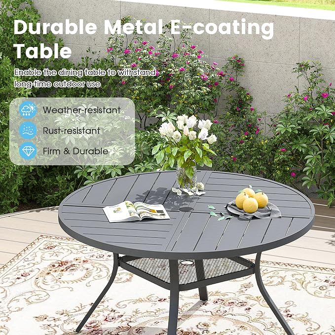 5 Pieces Patio Furniture Dining Set, 4 Textilene Swivel Dining Chairs, 41" Outdoor Round Metal Table with 1.57" Umbrella Hole, Outdoor Dining Set for Porch, Lawn, Dark Grey/Grey