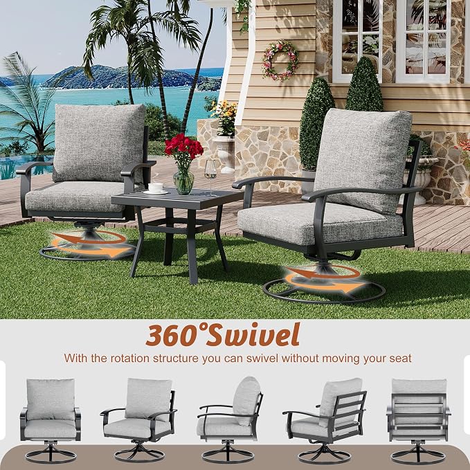 HOMREST 9 PCS Outdoor Patio Furniture Set with 2 Swivel Rocking Chairs and Metal Coffee Side Table, Patio Conversation Set with 2 Ottomans and 2 3-Seat Sofas, Loveseat for Big Garden, Deck, Poolside