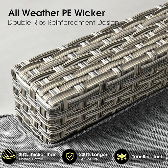 Outdoor Sectional Patio Furniture Set,9 Pieces All Weather Rattan Wicker Conversation Sets,Out Door Furniture with Ottoman Single Chair,Dark Grey