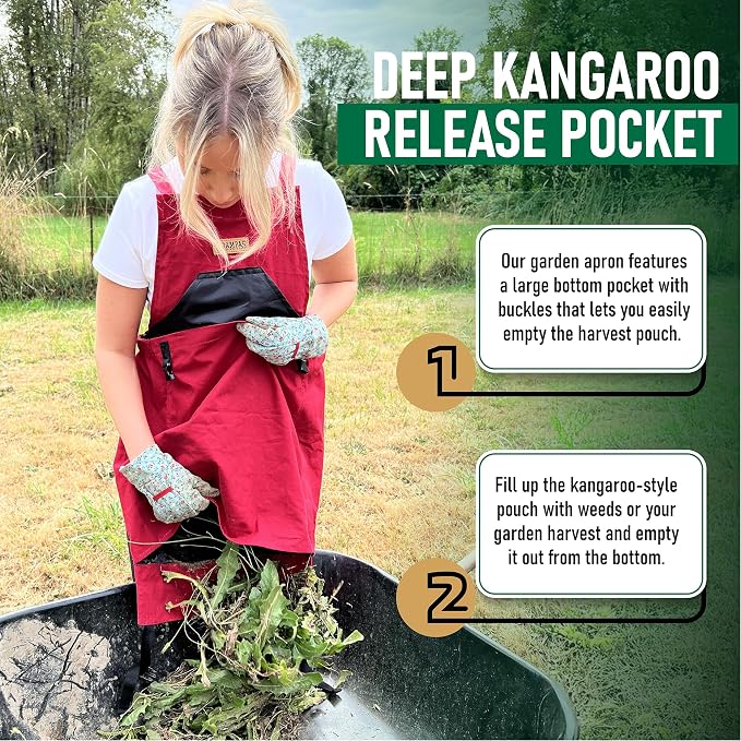 Grampa's Gardening Apron Cross Back Garden Apron with Large Pockets | Adjustable Straps • Harvest Apron • Hands-Free Gardening • Carries Vegetables, Flowers & Yard Debris • Heavy-Duty Canvas