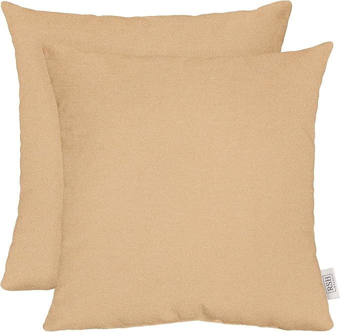 RSH DECOR Square Throw Pillows Set of 2, 17x17 Inch Decorative Pillows for Couch, Water-Resistant Patio Furniture Pillows, All-Weather Spun Fabric, Cast Sand Tan - Made in USA