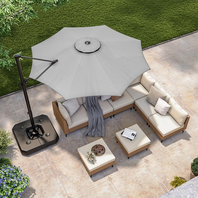 LAUSAINT HOME 10FT Round Outdoor Cantilever Umbrella, Offset Patio Umbrella with 360° Rotation & 5-Angle Adjustment, Aluminum Pool Umbrella for Garden Deck,Grey