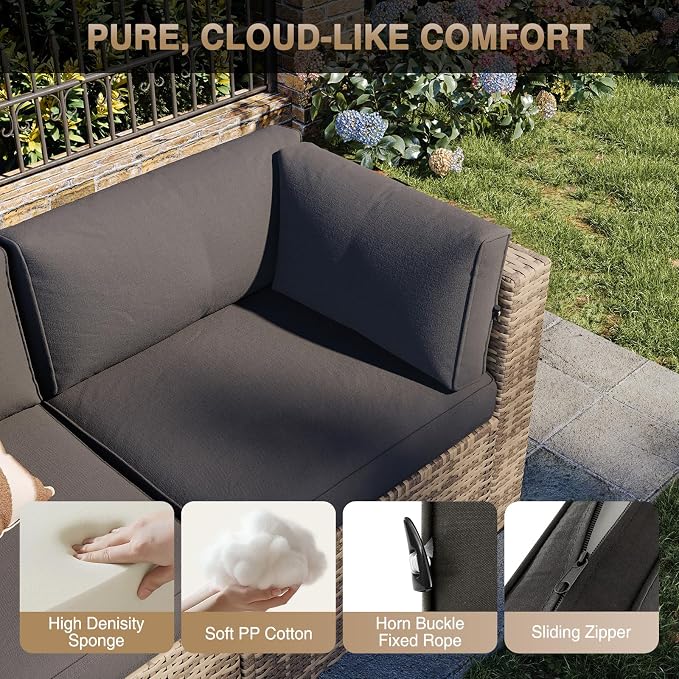 Aoxun Patio Furniture Sets, 12-Piece Outdoor Patio Furniture with 44'' Propane Gas Firepit Table, Wicker Outdoor Conversation Set Sectional Sofa for Backyard, Poolside, Garden