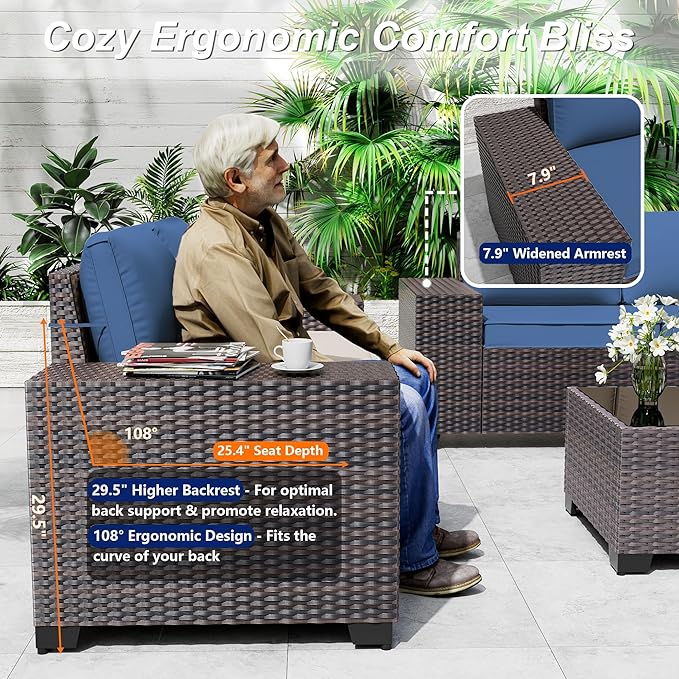 9 Pieces Patio Furniture Set with 2 Swivel Chairs Patio Furniture Outdoor Sectional Sofas Outdoor Patio Conversation Set - Blue