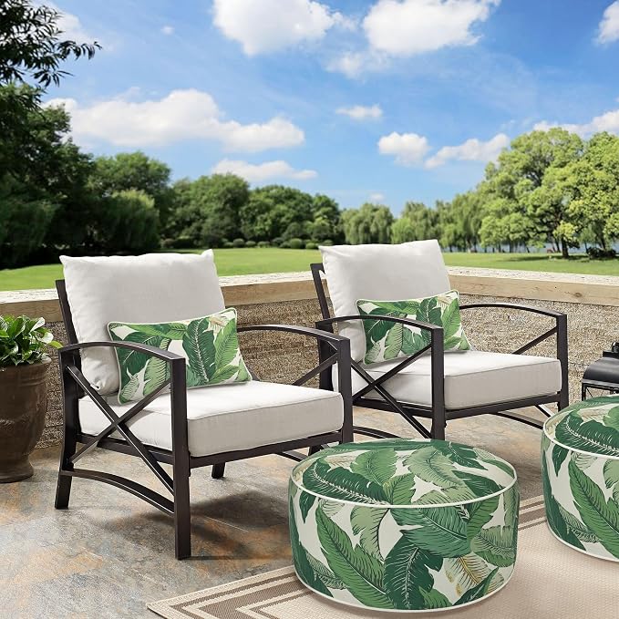 Lumbar Pillow Covers Set of 2, Outdoor Indoor Waterproof Decorative Patio Lumbar Pillowcase Shell 12x20 Inch, Rectangular Cushion Case for Couch Sofa Garden Farmhouse-Green Palm Leaf