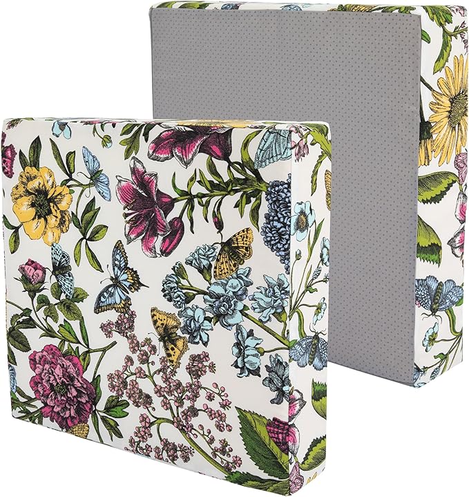 Outdoor Cushion Covers 22 x 22 x 4 inch,Set of 2,Non-Slip Grips Bottom,Replacement Cushion Covers for Garden Patio Furniture Couch Chair,Fade-Resistant Slipcover Only,No Insert(Butterfly Flower)