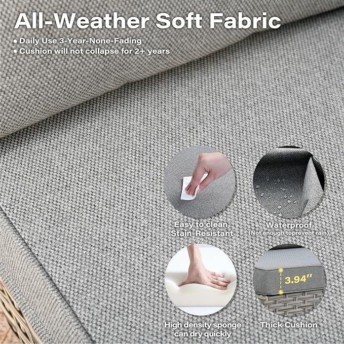 8 Pieces Outdoor Sectional Patio Furniture Set with Swivel Rocking Chairs,Conversation Sets Rattan Wicker L Shaped Couch,Modular Outdoor Sofa for Porch Balcony Backyard Dark Grey